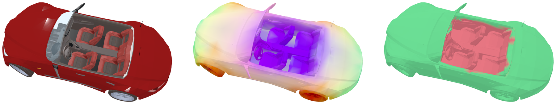 Roofless car: rendering, joint PCA features, coverage mask with red seats